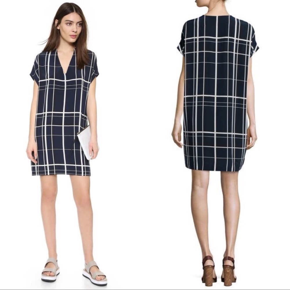 Vince Lattice Window Pain Silk Dress